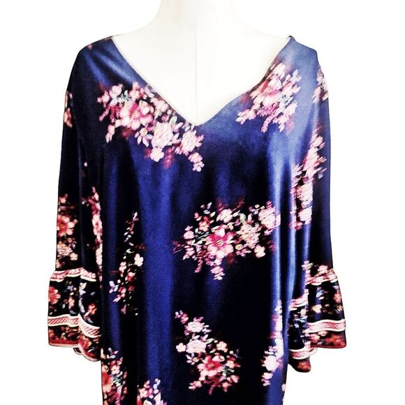 Sage & Vicky Plus Size Blue Abstract Floral Boho Bell Sleeve Dress Size 2X NWOT - Picture 2 of 8